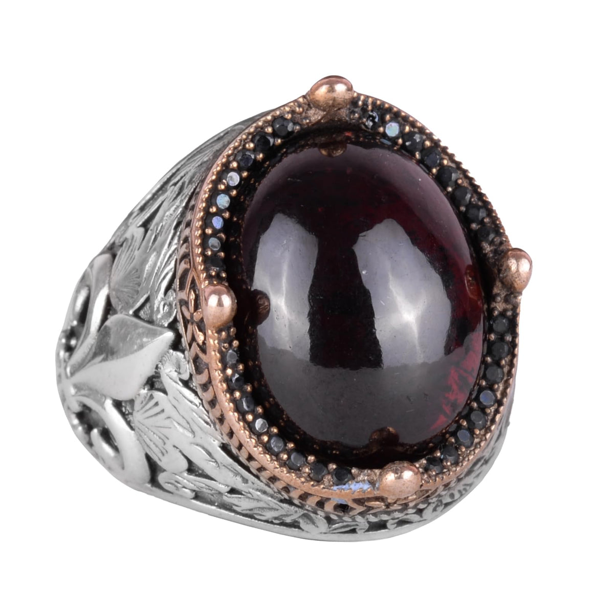 925 Sterling Silver Handmade Men's Ring - Available with Various Natural Stones (Garnet)
