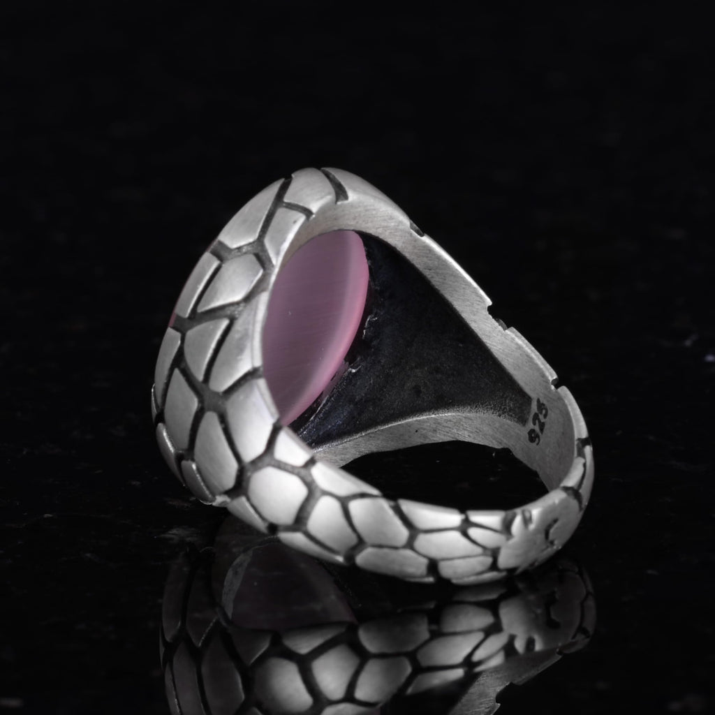 Kambo Luxury 925 Sterling Silver Synthetic Stone Men's Ring - Unique Collection (Synthetic Pink Cat's Eye) — 4