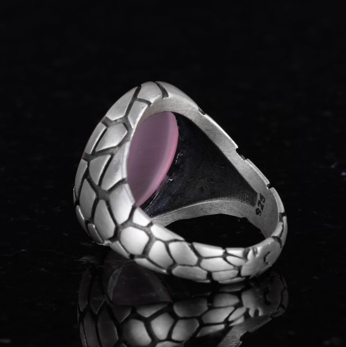Kambo Luxury 925 Sterling Silver Synthetic Stone Men's Ring - Unique Collection (Synthetic Pink Cat's Eye) — 4