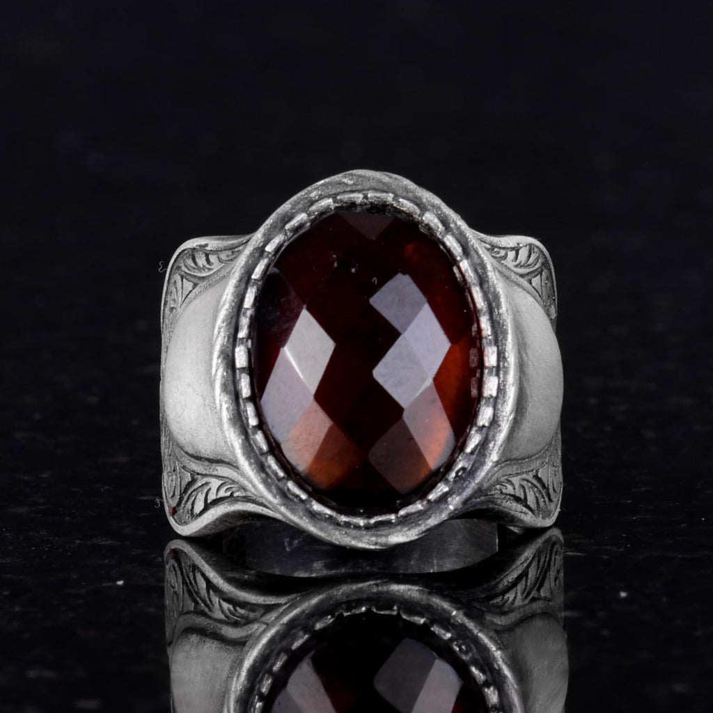 Natural Stone Ring, 925 Sterling Silver Ring, Garnet — 4