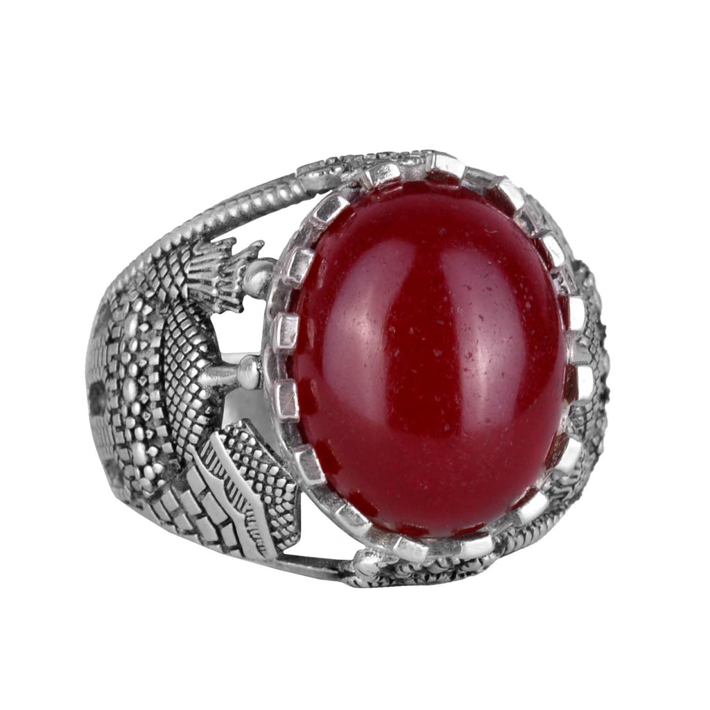 Natural Red Agate Stone Ring, 925 Sterling Silver Ring