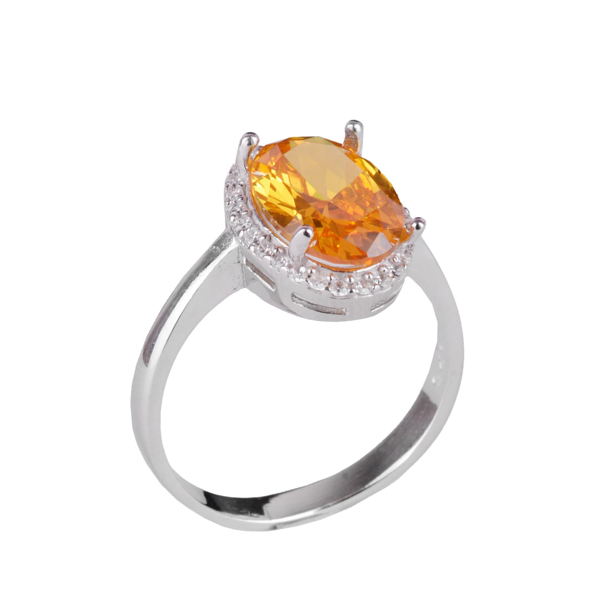 KAMBO 925 Sterling Silver Women's Ring - Elegant Oval Cut Stone Ring - Created Stone Unique Handmade Ring (Created Citrine)