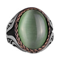 925 Sterling Silver Ring - Artificial Stone Silver Ring - Handmade Ring (Light Green Cat's Eye)