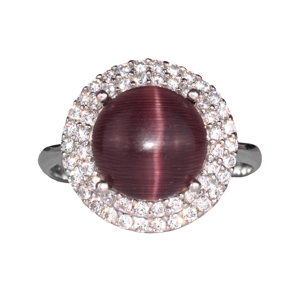 Kambo Synthetic Cat's Eye Stone Silver Ring – Women's Silver Ring (Purple Cat's Eye)
