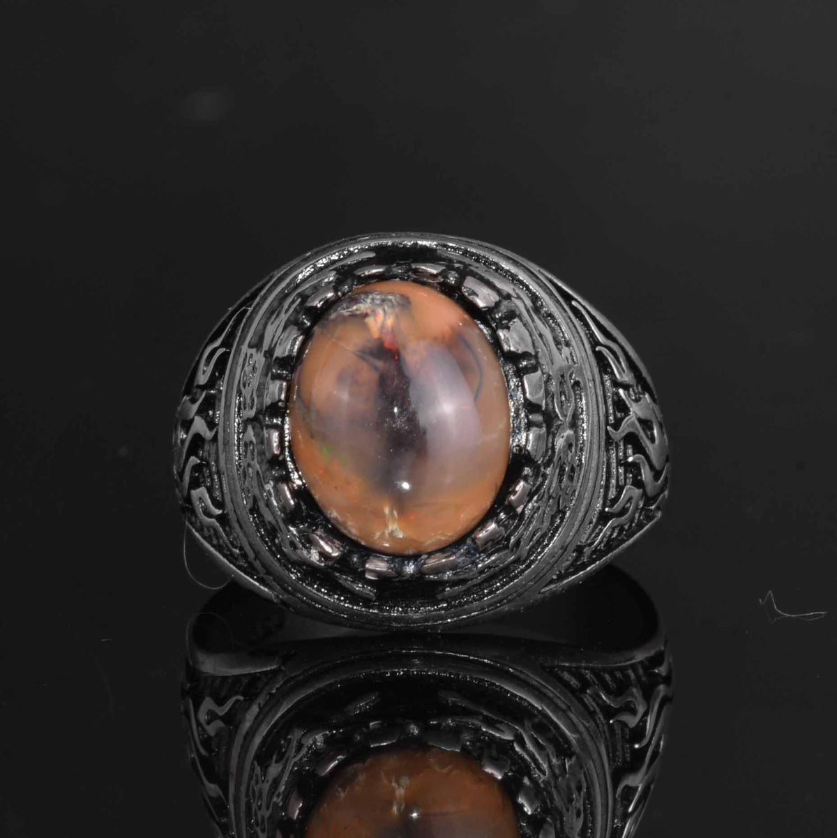 KAMBO Natural Opal 925 Sterling Silver Men's Ring – Fire-Inspired Side Design Handmade Statement Ring (Style-6) — 4