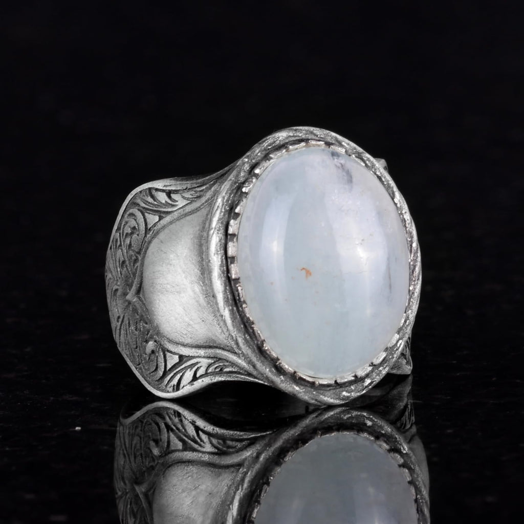 Natural Stone Ring, 925 Sterling Silver, Cabochon Aquamarine — 4