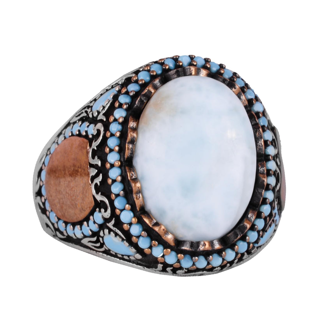Natural Larimar Stone Handmade Ring - 925 Sterling Silver