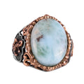 Larimar Stone Silver Ring - Peaceful 925 Sterling Silver Men's Ring - Ocean Calm Design