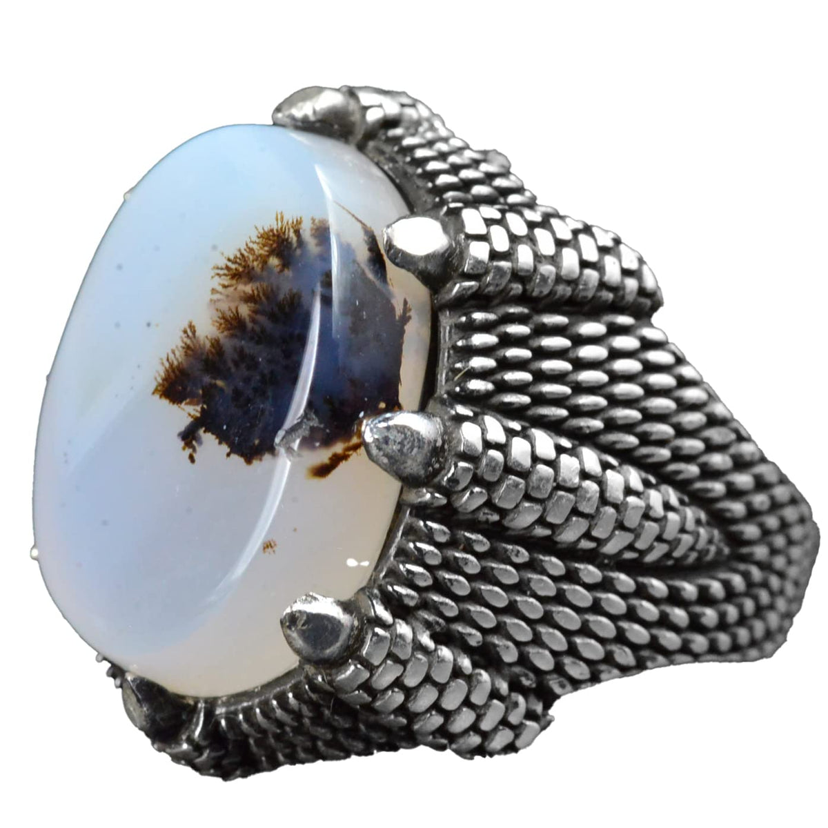 Silver Men's Ring, Real Yemen Agate Stone Ring, Eagle Claw Design
