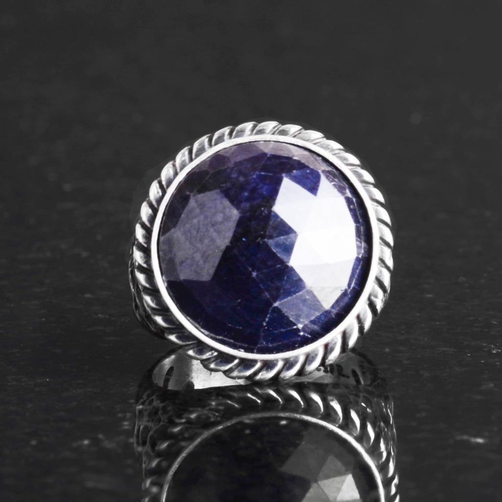 Natural Stone Ring - 925 Sterling Silver Men's Ring with Blue Sapphire — 3