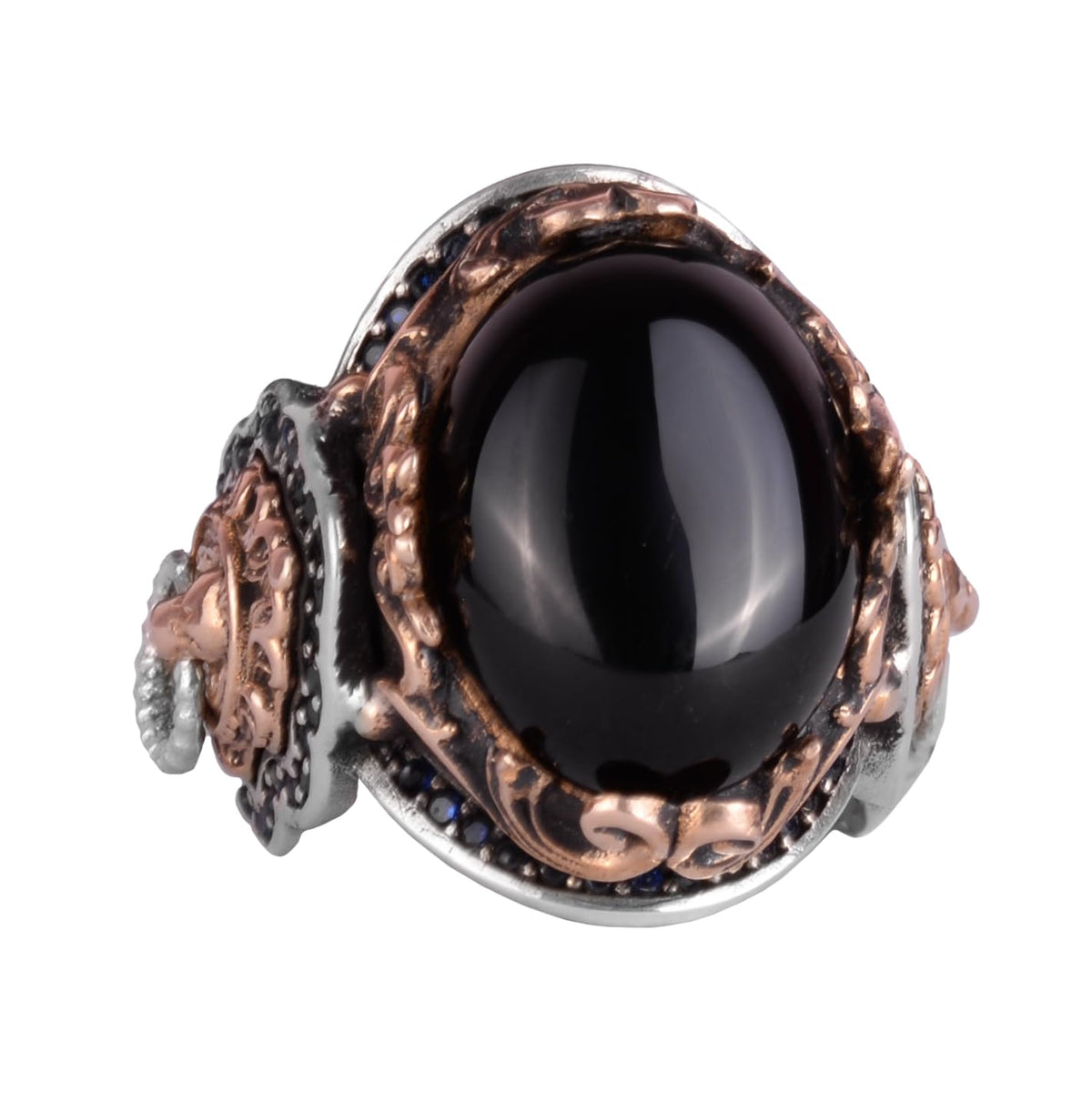 Onyx Stone Ring, Handmade Lion Head Men's Ring, 925 Sterling Silver Design Men's Ring