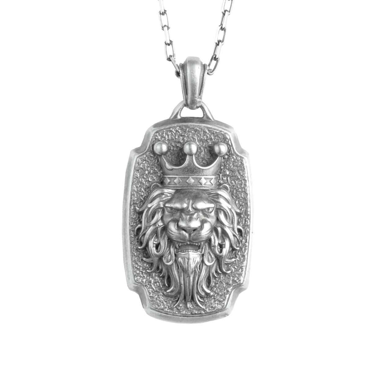 KAMBO 925 Sterling Silver Chain Men's Necklace – Crowned Lion Head Necklace – Symbol of Strength and Leadership (Silver)