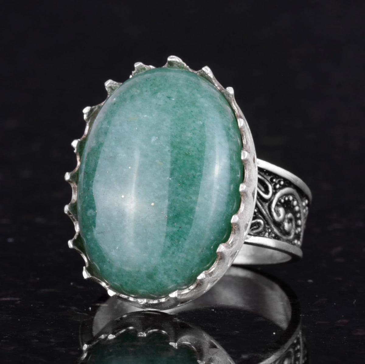 Natural Aventurine Stone Ring - 925 Sterling Silver Handmade Ring — 6