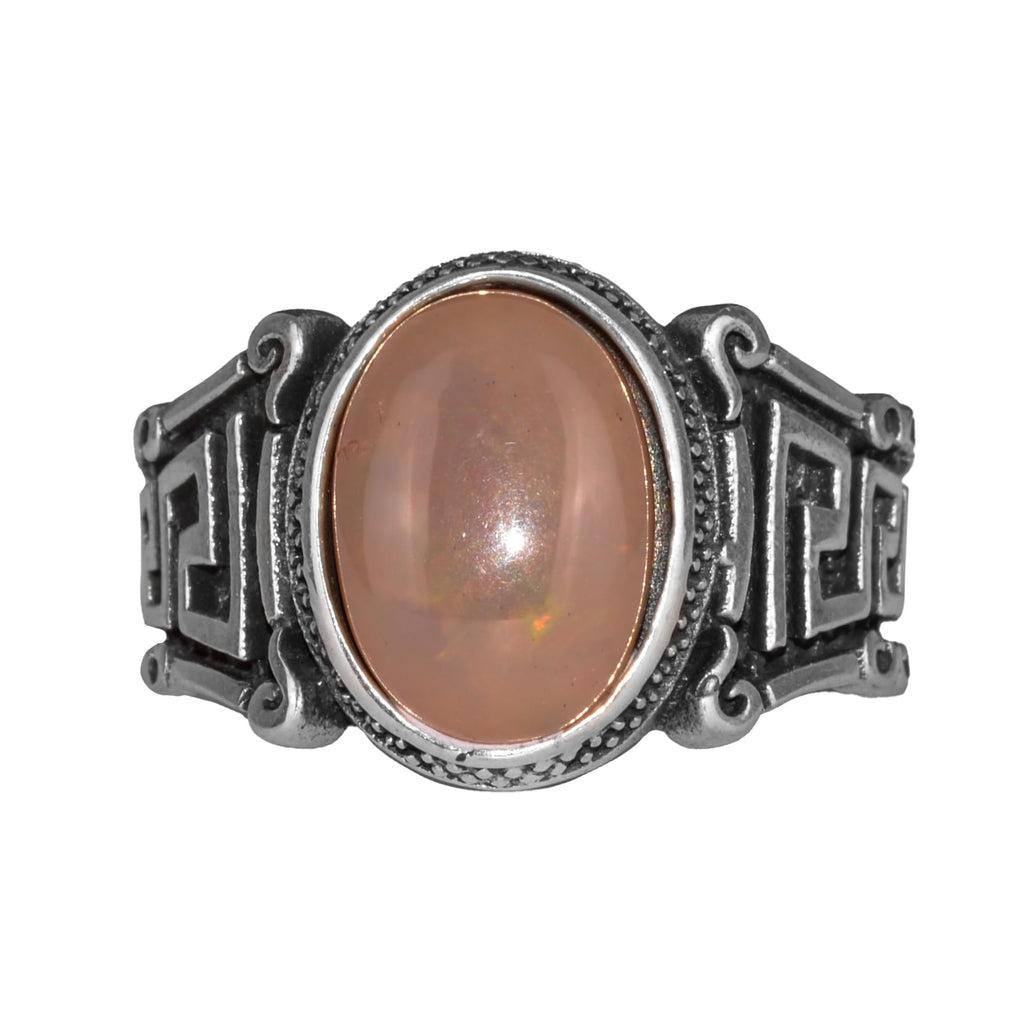 Handmade 925 Sterling Silver Men's Ring with Natural Ethiopian Opal Stone - Labyrinth Design