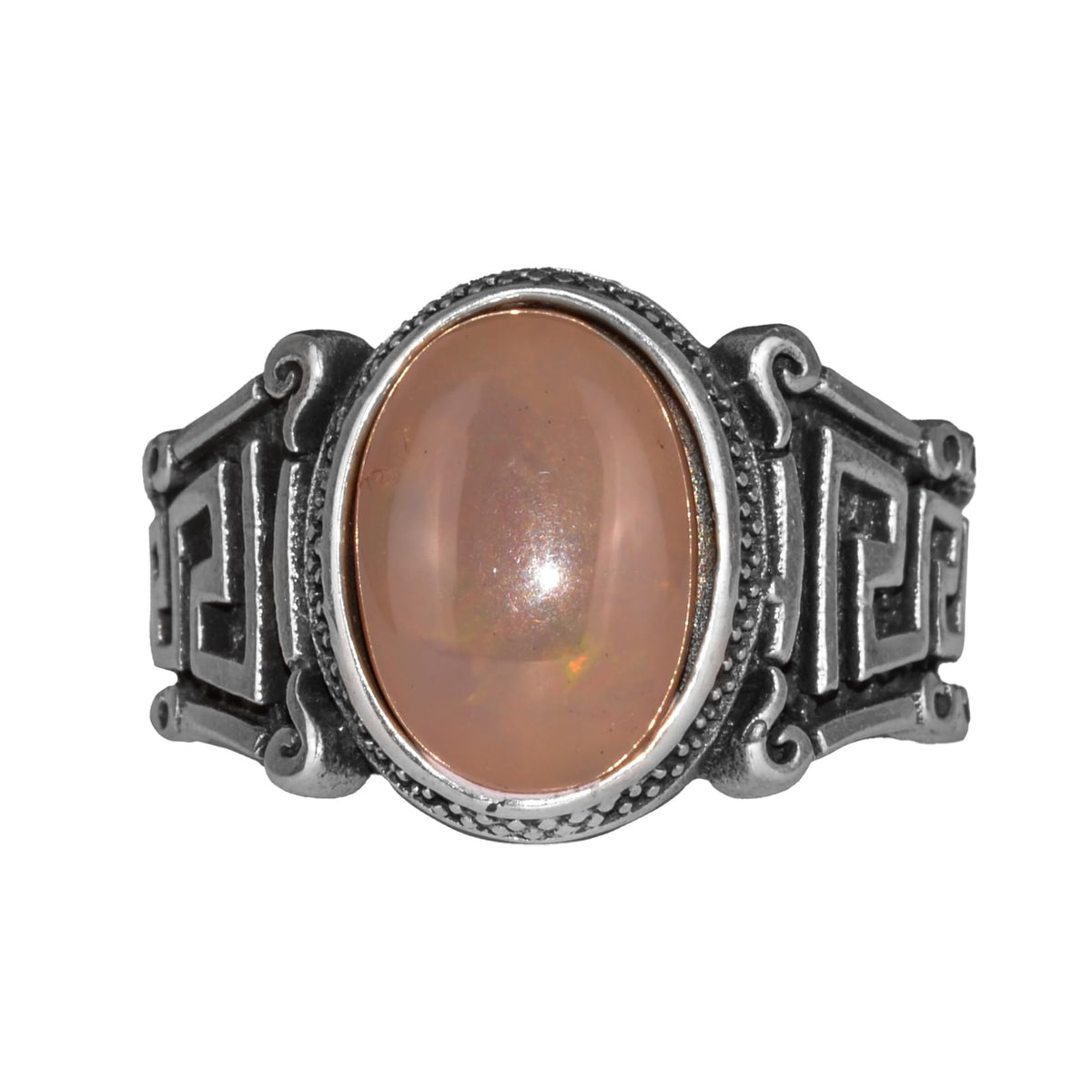 Handmade 925 Sterling Silver Men's Ring with Natural Ethiopian Opal Stone - Labyrinth Design