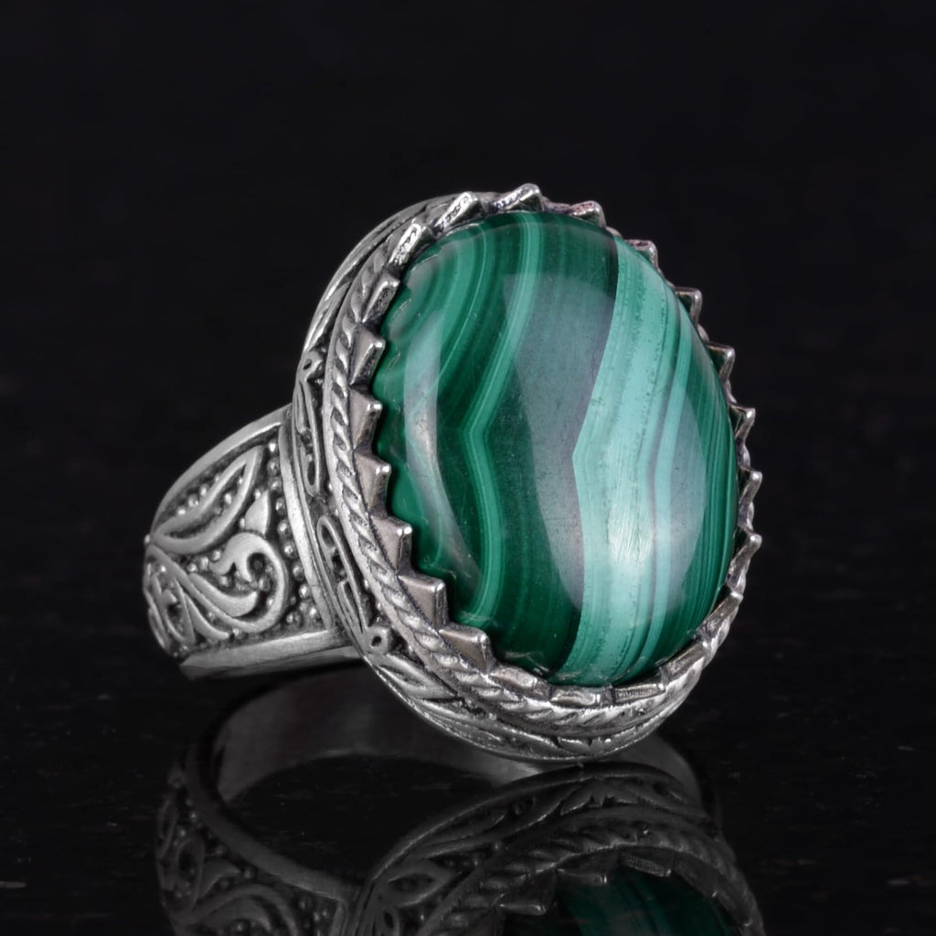 Handmade Malachite Stone Ring - 925 Sterling Silver Men's Ring — 3