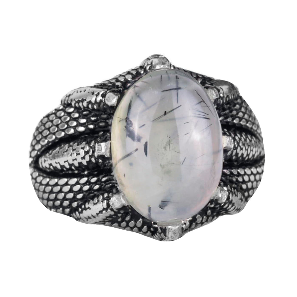 Silver Claw Ring with Natural Prehnite Jade