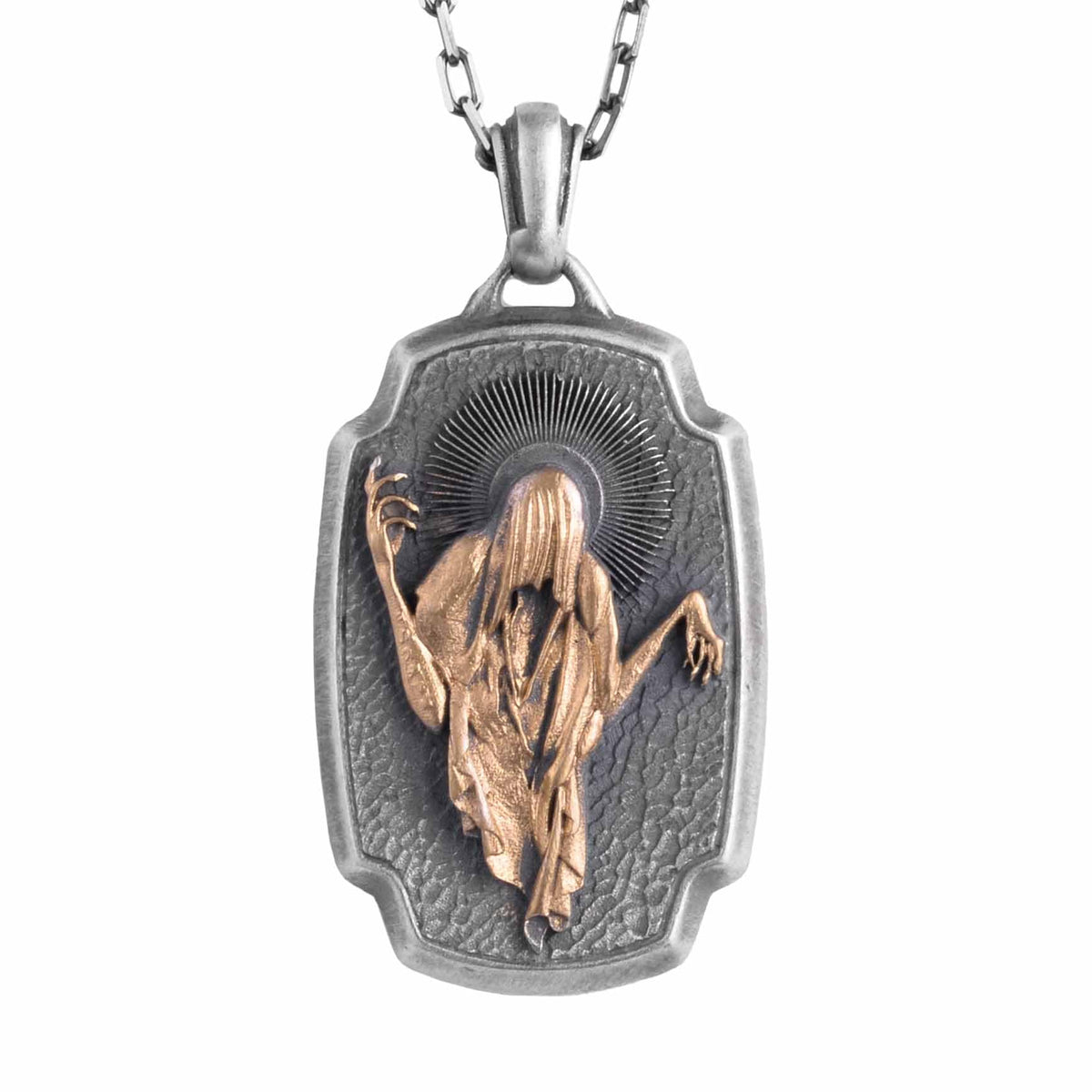 KAMBO 925 Sterling Silver Men's Necklace - Azrael Pendant - Symbolic Gothic Jewelry - Handmade Spiritual Necklace with Chain (Gold Plated)