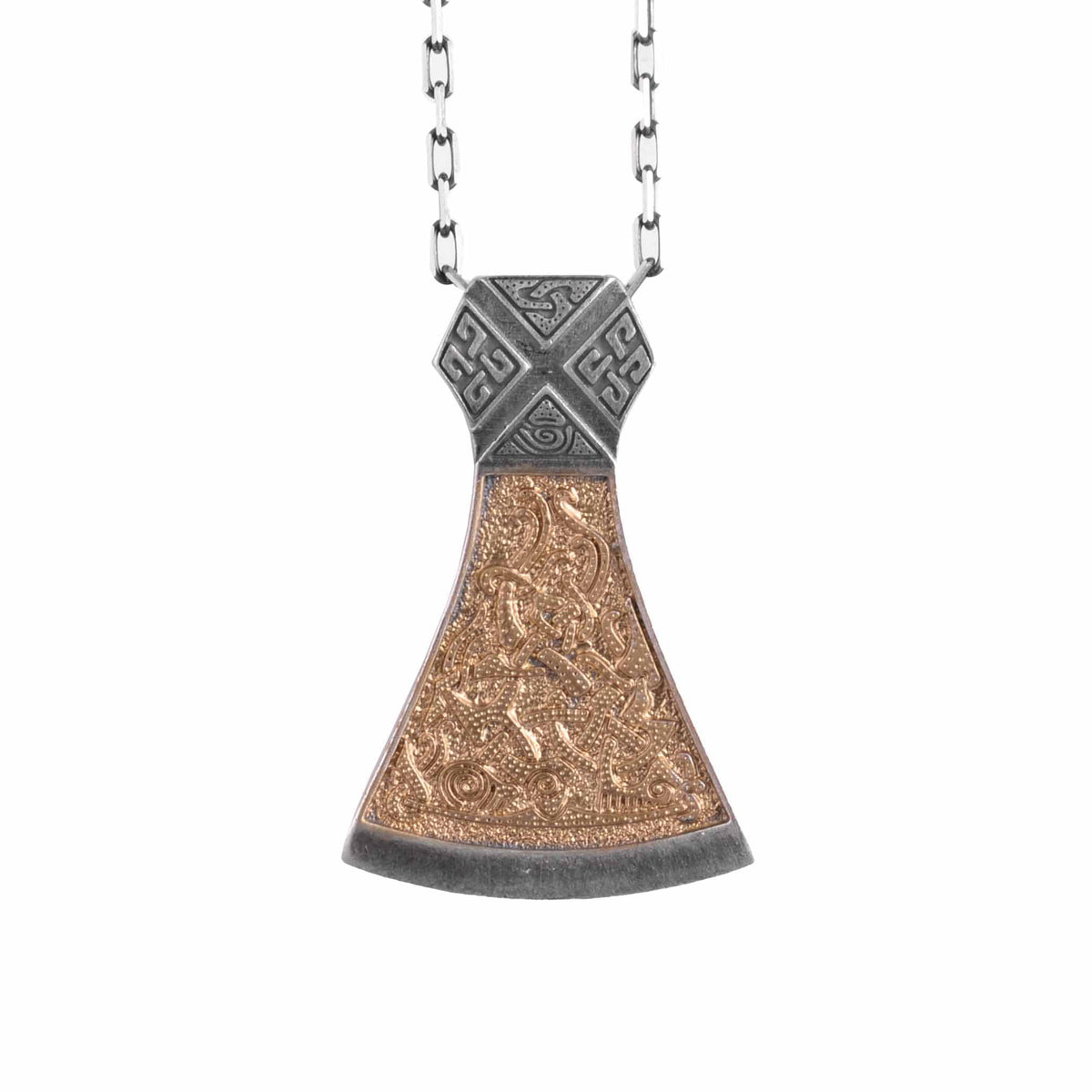 KAMBO 925 Sterling Silver Viking Axe Necklace for Men - Runes and Knotted Scandinavian Mythology Pendant - Chain Scandinavian Warrior Jewelry (Gold Plated)