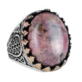 925 Sterling Silver Men's Ring - Natural Rhodonite Stone