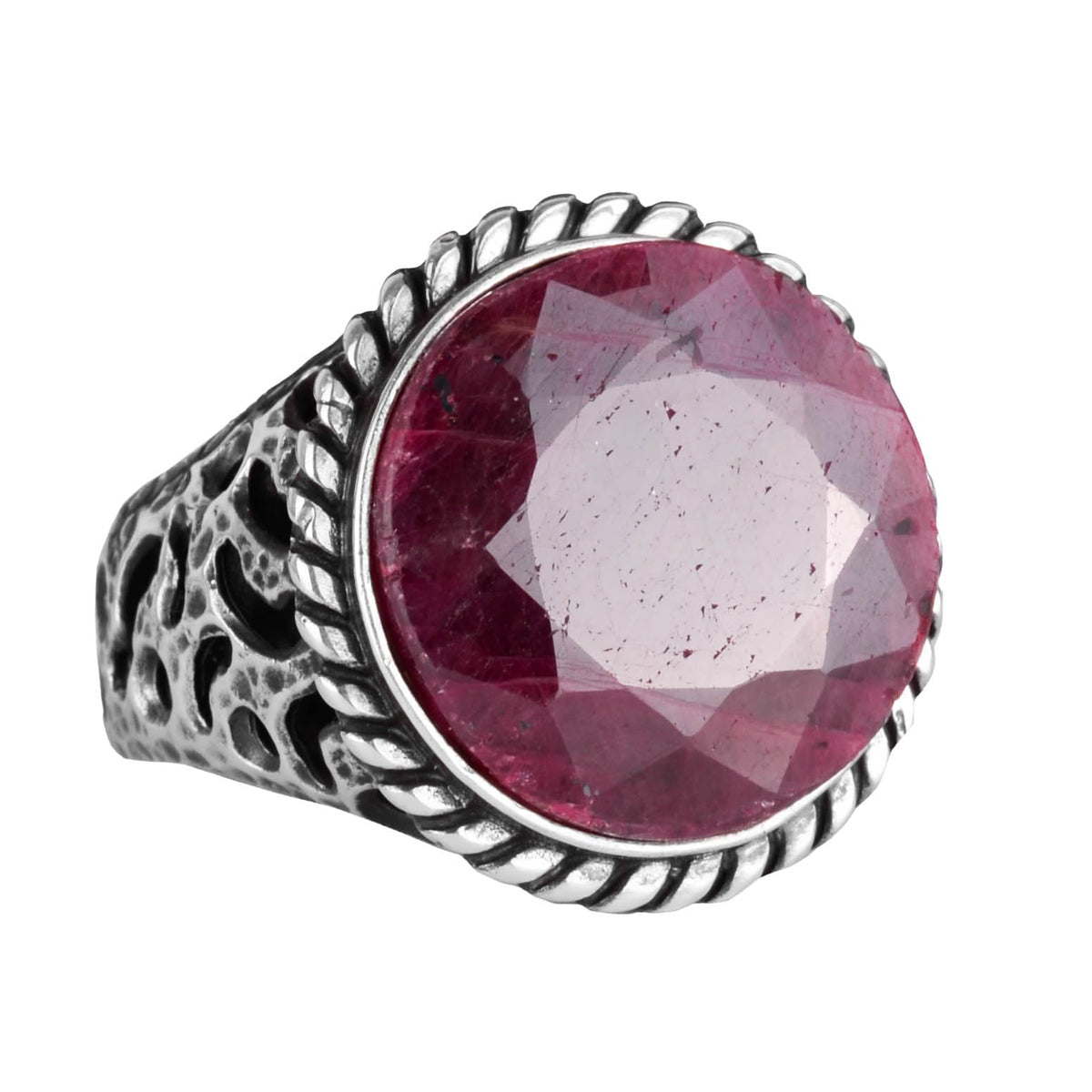 Natural Ruby Stone 925 Sterling Silver Men's Ring