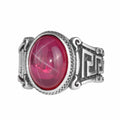 KAMBO 925 Sterling Silver Natural Stone Men's Ring – Labyrinth Pattern Handmade Vintage Statement Ring (Star Ruby)