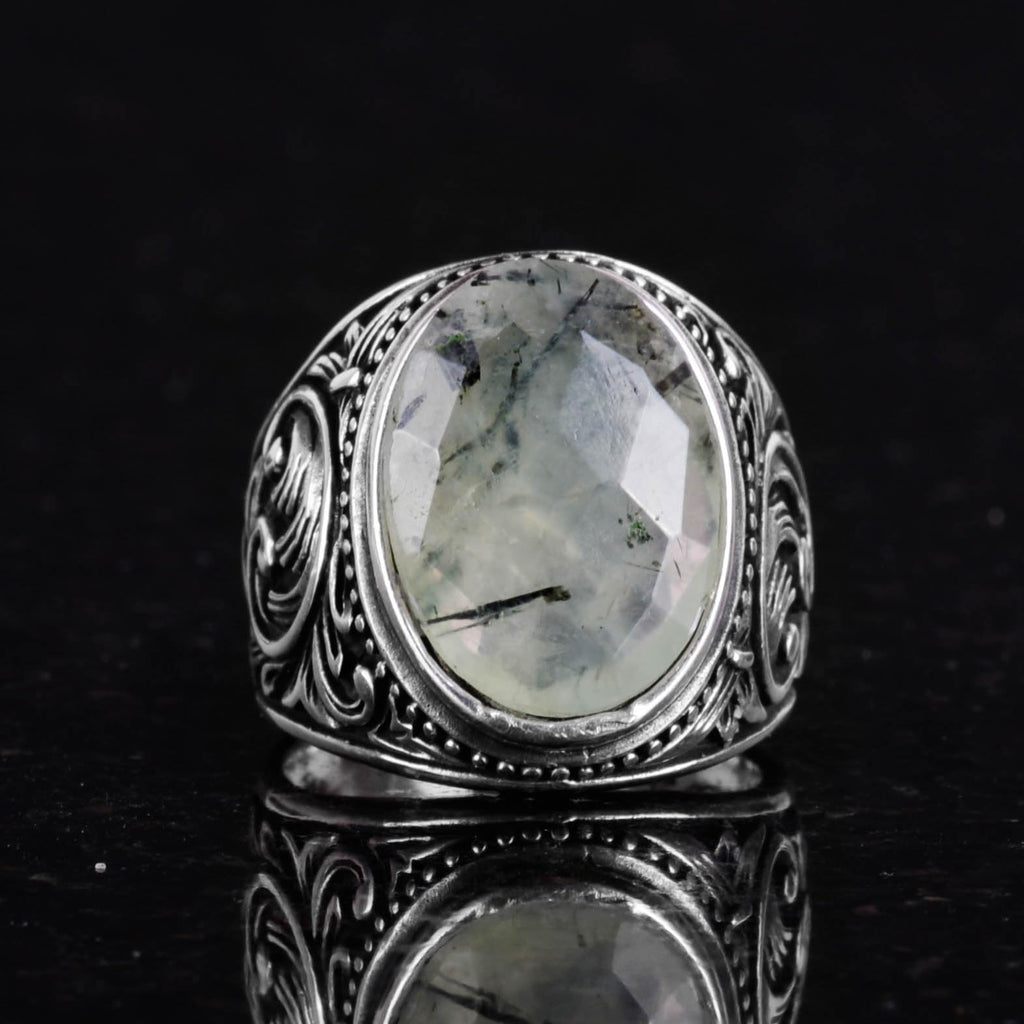 Handmade Prehnite Stone Ring - 925 Sterling Silver Men's Ring — 4