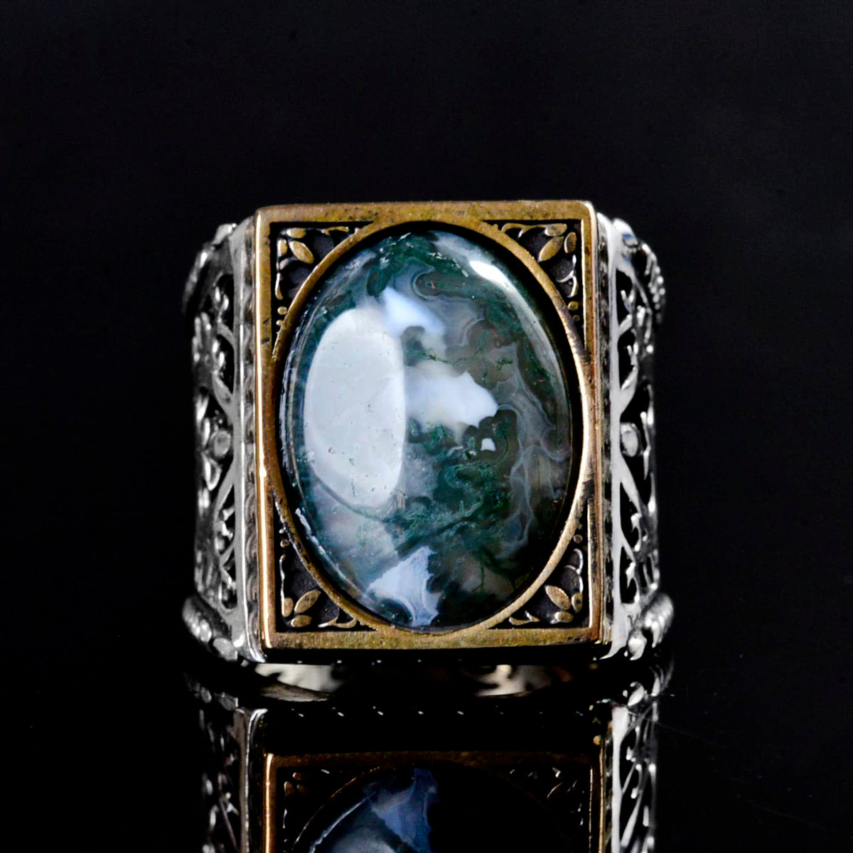 Natural Mossy Agate Stone Ring - 925 Sterling Silver — 2