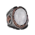 Natural Cabochon Aquamarine Stone Ring, Ottoman Tugra Silver Ring