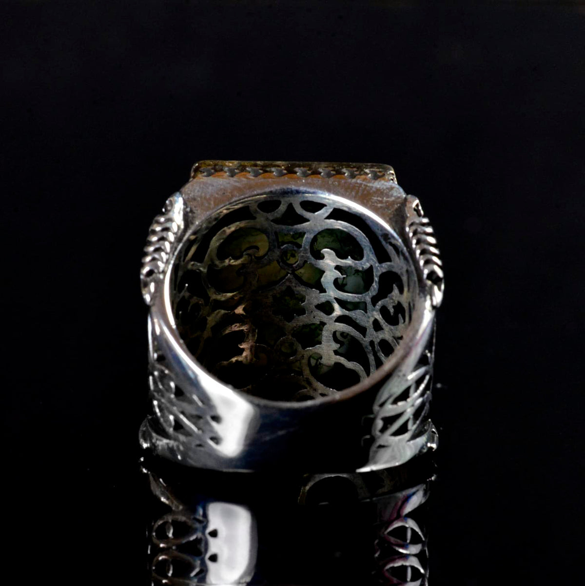 925 Sterling Silver Vintage Design Men's Ring, Natural Mossy Agate Stone — 8