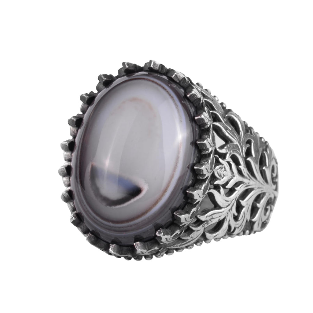 KAMBO Natural Yemen Agate Stone Ring – 925 Sterling Silver Decorative Men's Ring – Handmade Vintage Statement Ring (Yemen Agate-9)