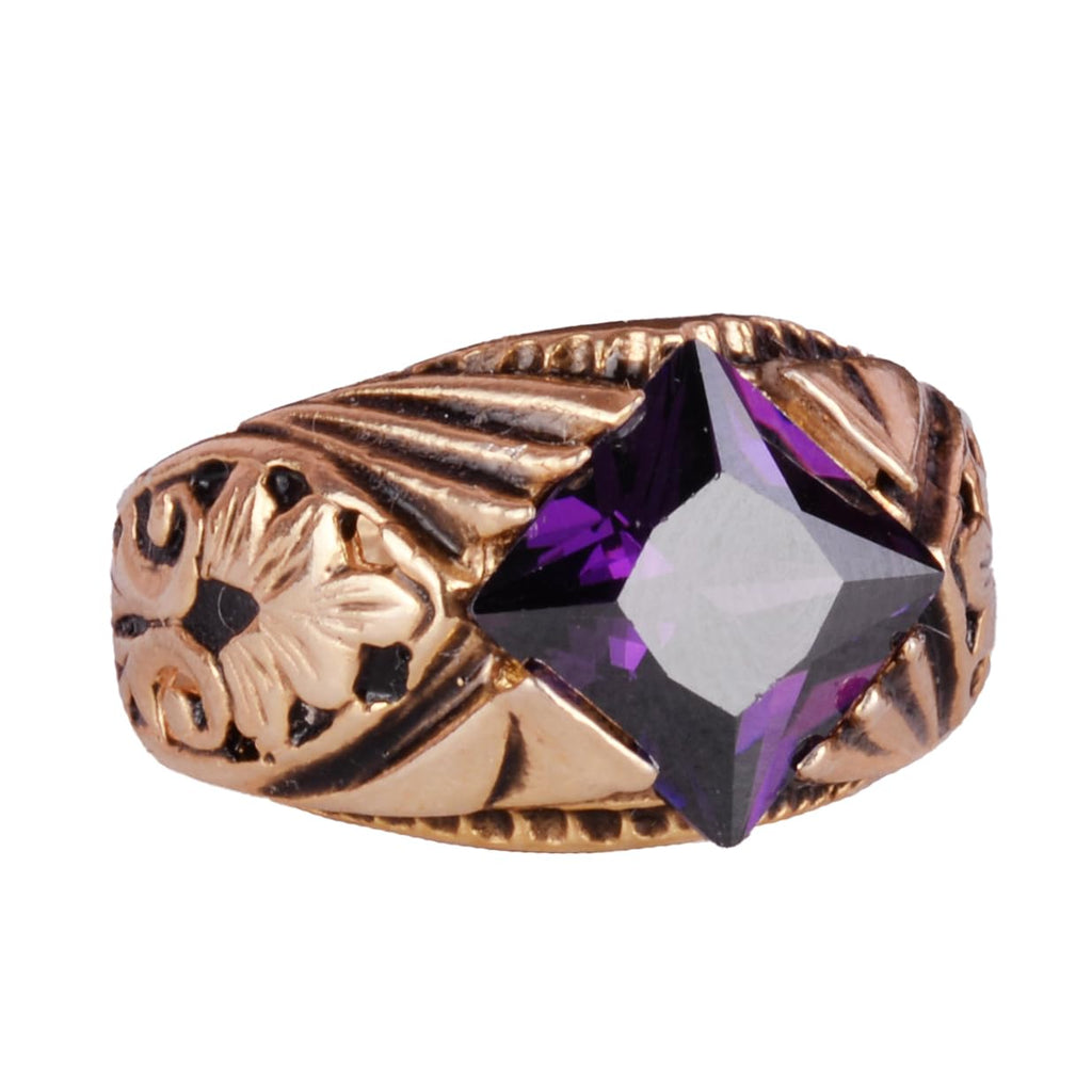 KAMBO Handmade 925 Sterling Silver Ring with Created Amethyst Stone, Modern Unisex Design, Gold Plated Finish, Elegant S