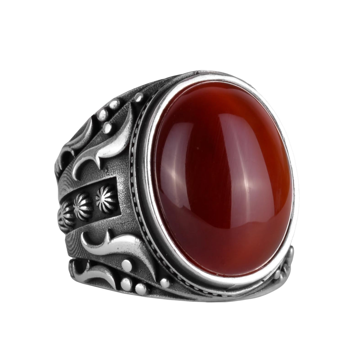 Handmade Natural Red Agate Stone Ring, 925 Sterling Silver