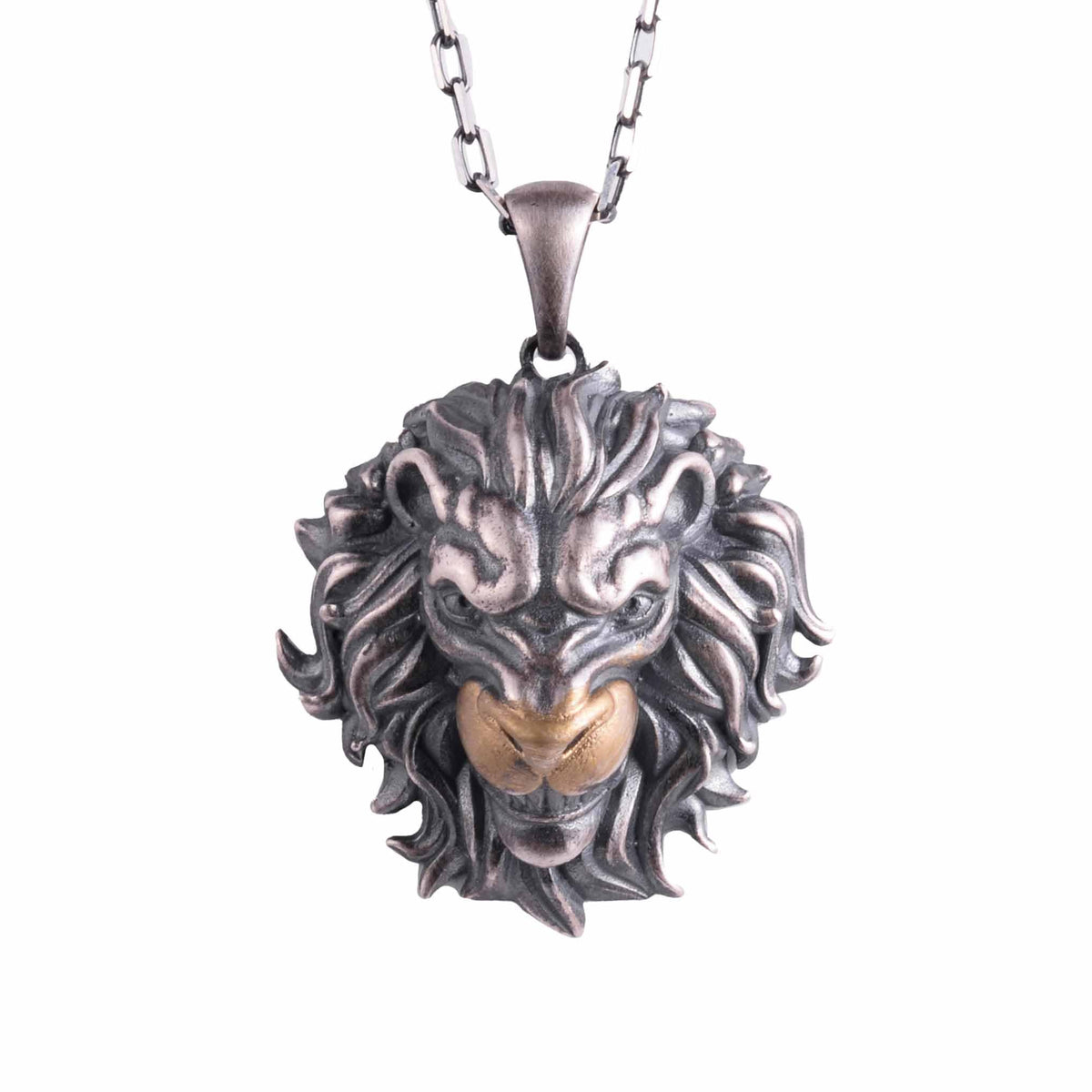 KAMBO 925 Sterling Silver Fierce Lion Head Necklace - Handmade Warrior Symbol Pendant with Real Silver Chain - Bold Men's Strength and Leadership Jewelry (Gold Plated)