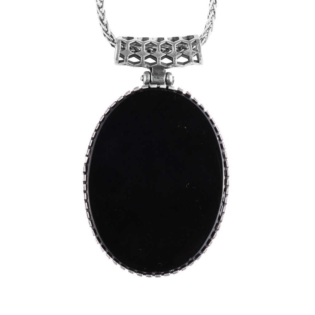 KAMBO Natural Stone Chain Men's Necklace 925 Sterling Silver – Oval Stone Large Necklace (Onyx)