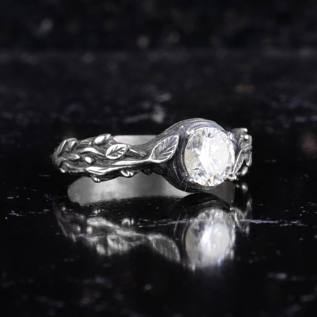KAMBO Natural Moissanite Stone Women's Ring 925 Sterling Silver Leaf Design Solitaire Ring Elegant Handmade Jewelry — 6