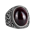 925 Sterling Silver Men's Ring, Natural Cabochon Garnet Stone Ring