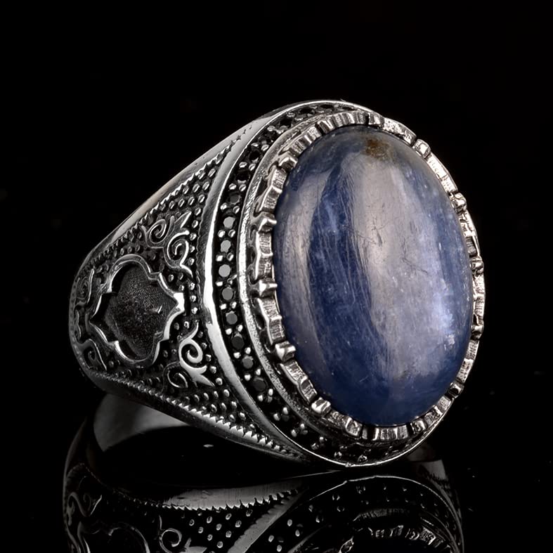 Natural Stone Ring, 925 Sterling Silver Men's Ring — 4