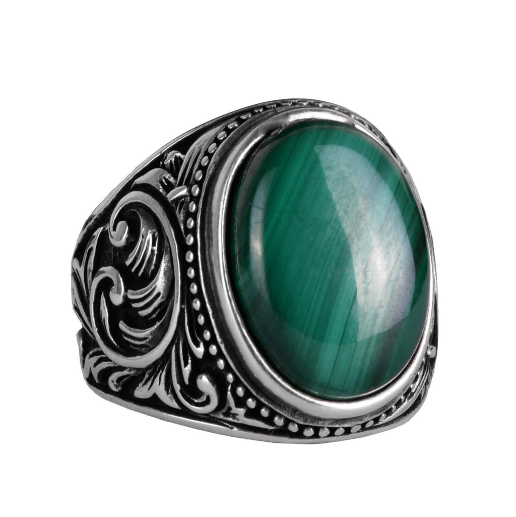 925 Sterling Silver Men's Ring, Handmade Malachite Gemstone Ring