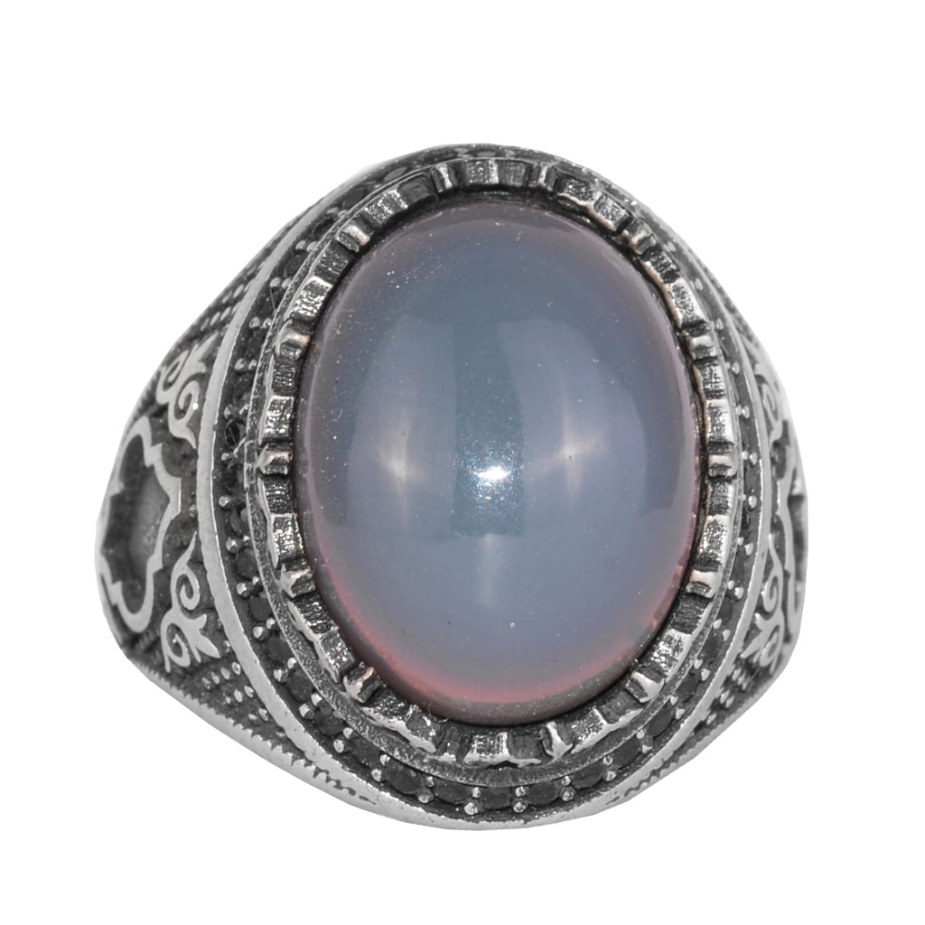 Men's Ring with Real Natural Opal Stone - 925 Sterling Silver Handmade Design