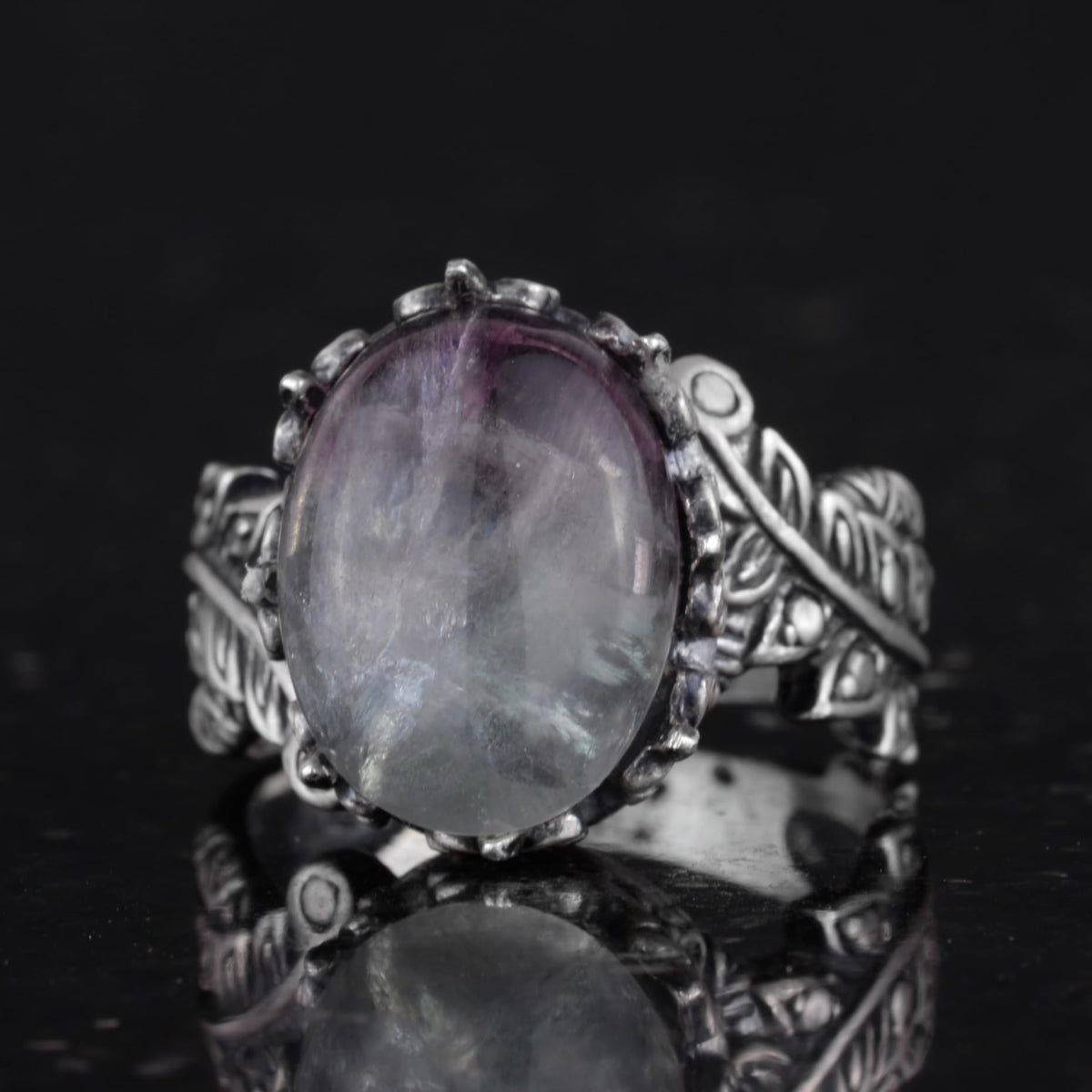 Women's Ring with Natural Fluorite Stone, Vintage Boho Design — 5