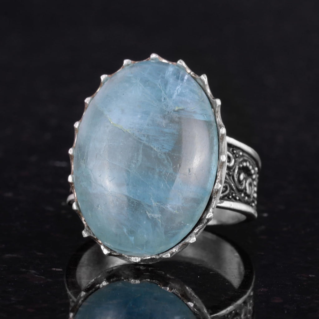 Natural Aquamarine Stone Ring - 925 Sterling Silver Handmade Ring — 6