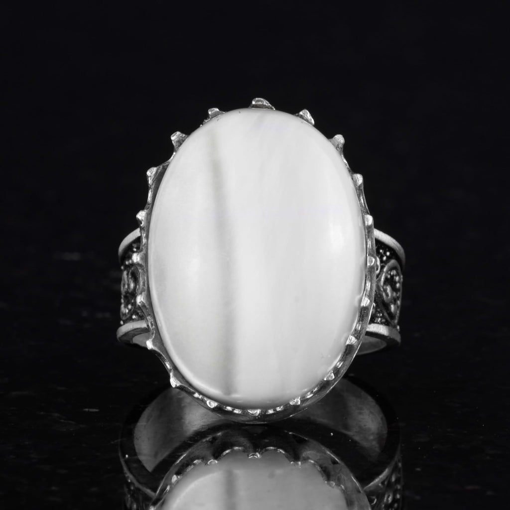 Natural Oyster Shell Stone Ring - 925 Sterling Silver Handmade Ring — 4