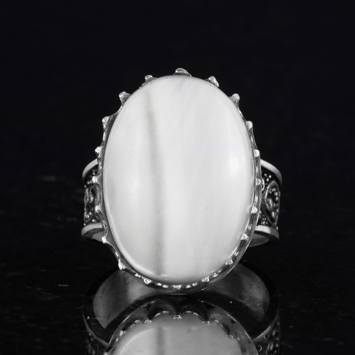 Natural Oyster Shell Stone Ring - 925 Sterling Silver Handmade Ring — 4