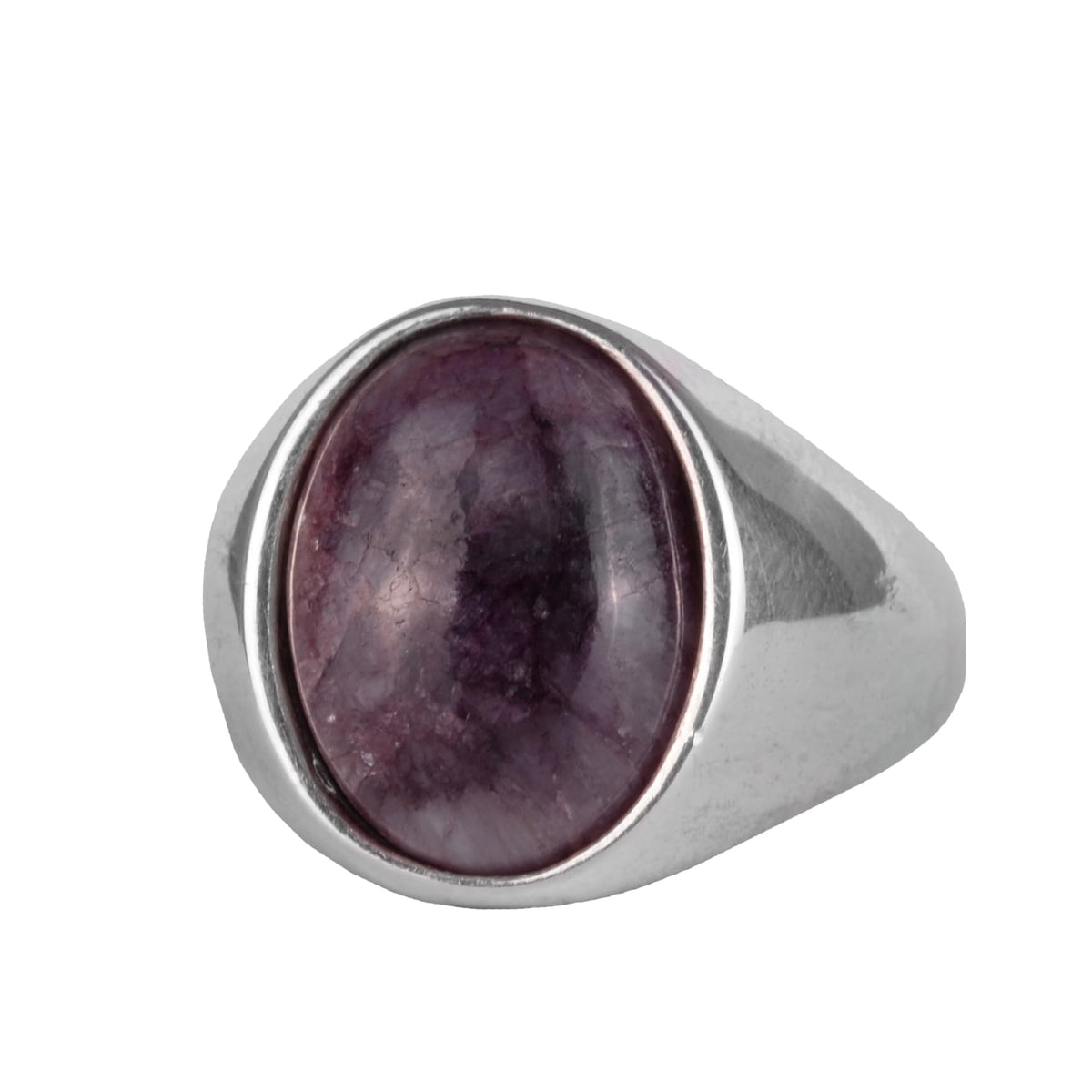 KAMBO Natural Men's Ring – 925 Sterling Silver Minimalist Oval Stone Ring – Handmade Classic Statement Jewelry (Amethyst)