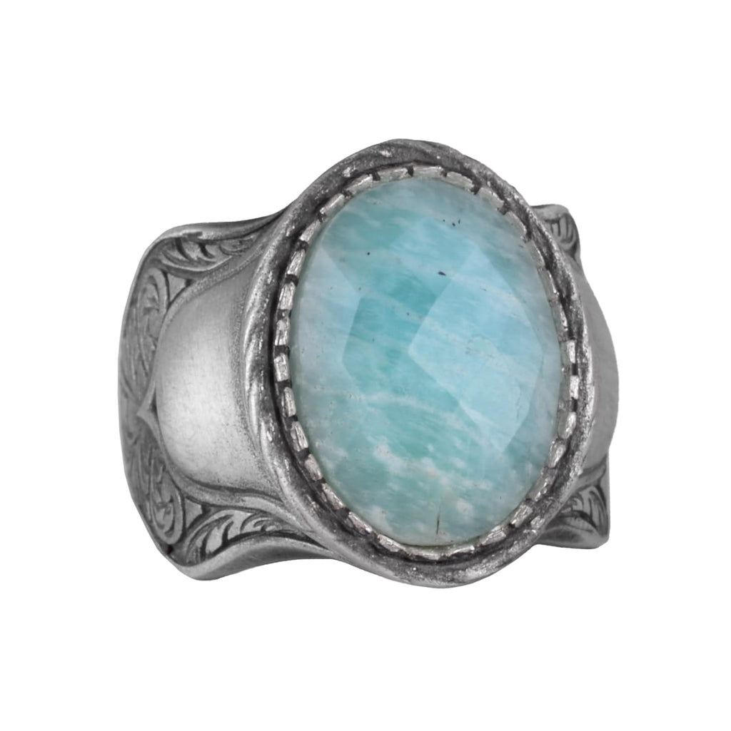 Natural Stone Ring, 925 Sterling Silver Ring, (Amazonite)