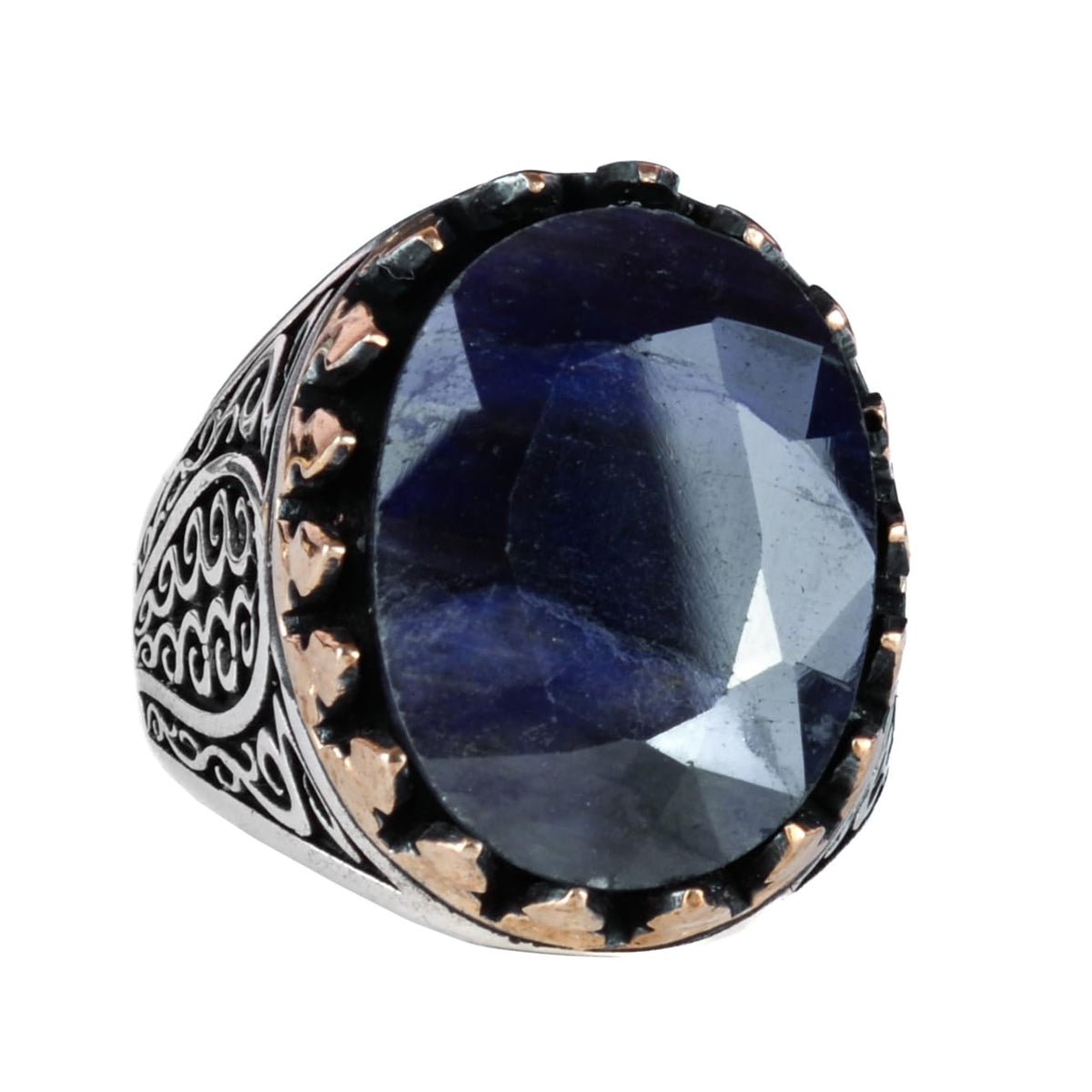 925 Sterling Silver Men's Ring - Blue Sapphire Stone