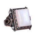 KAMBO Genuine Real Natural Stone Ring - 925K Moonstone Solid Silver Men's Ring - Modern Design