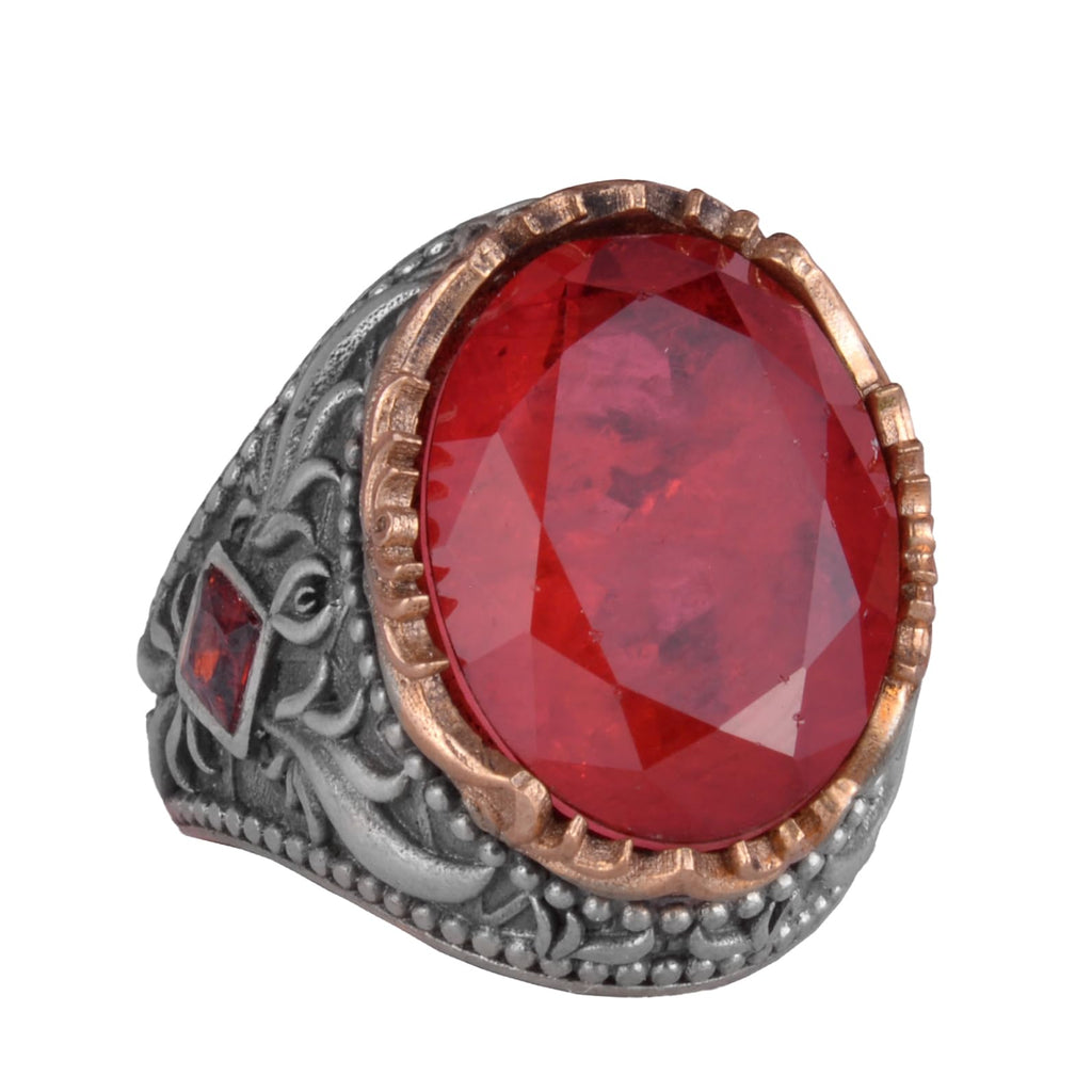 Synthetic Stone Ring - Handmade Men's Ring - Elegant 925 Sterling Silver Men's Jewelry (Red Paraiba)