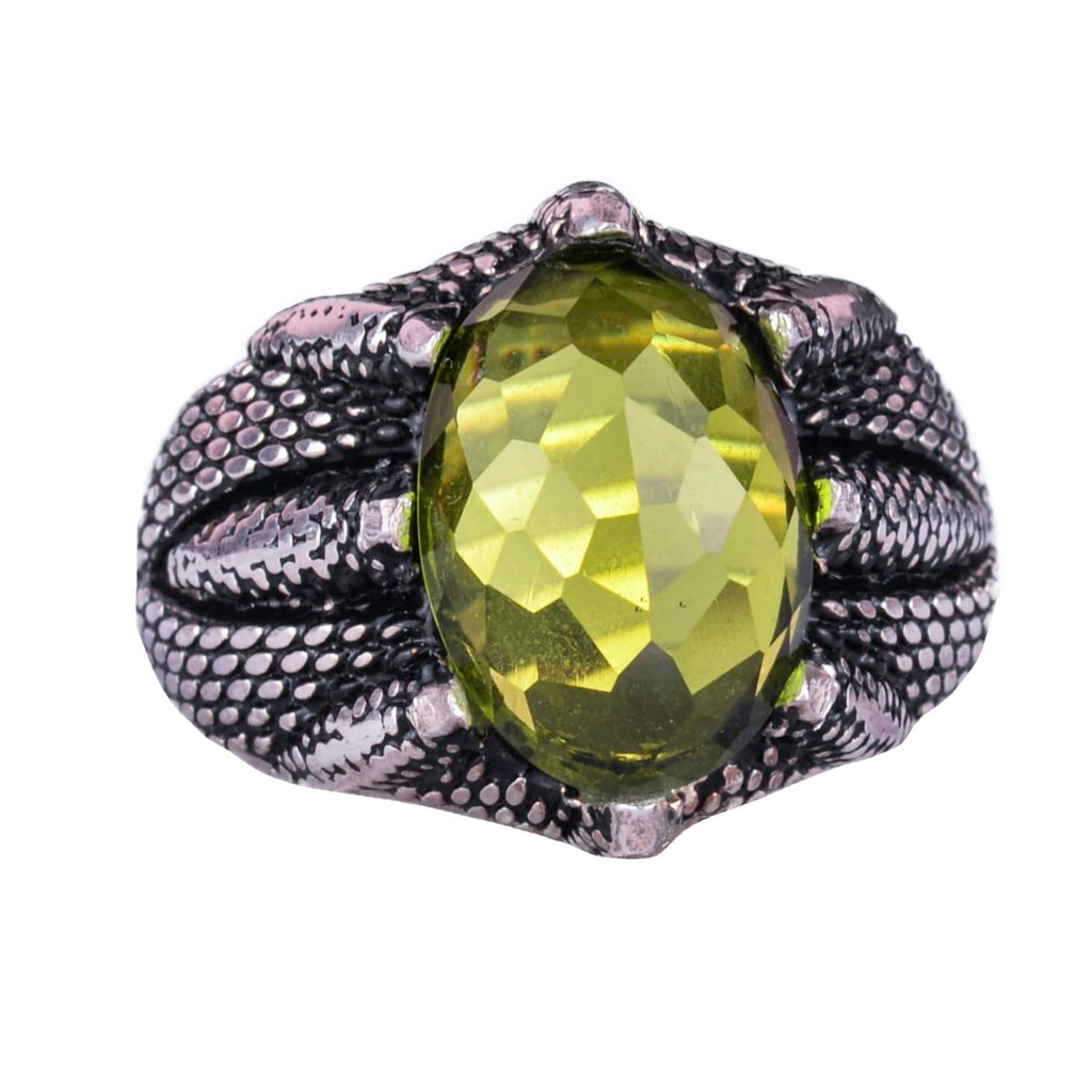 Silver Claw Ring with Synthetic Peridot Stone